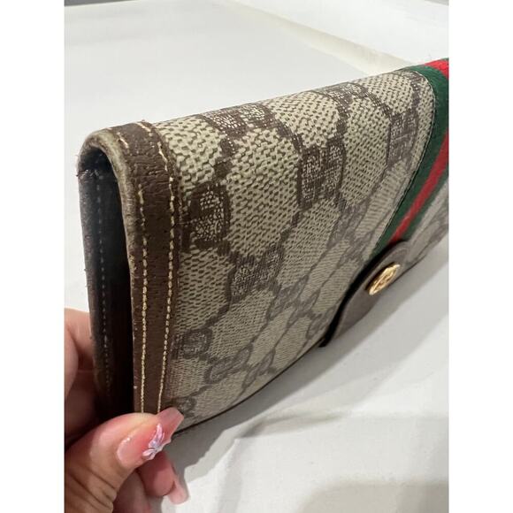 VIntage Gucci Wallet Trifold Brown Monogram GG Passport Sherry Line Canvas 80s - Picture 9 of 16
